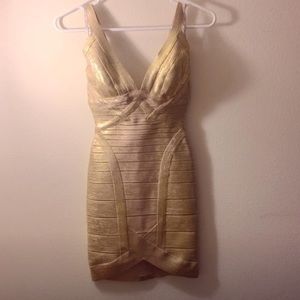 Beautiful Gold Herve Leger Bodycon Dress